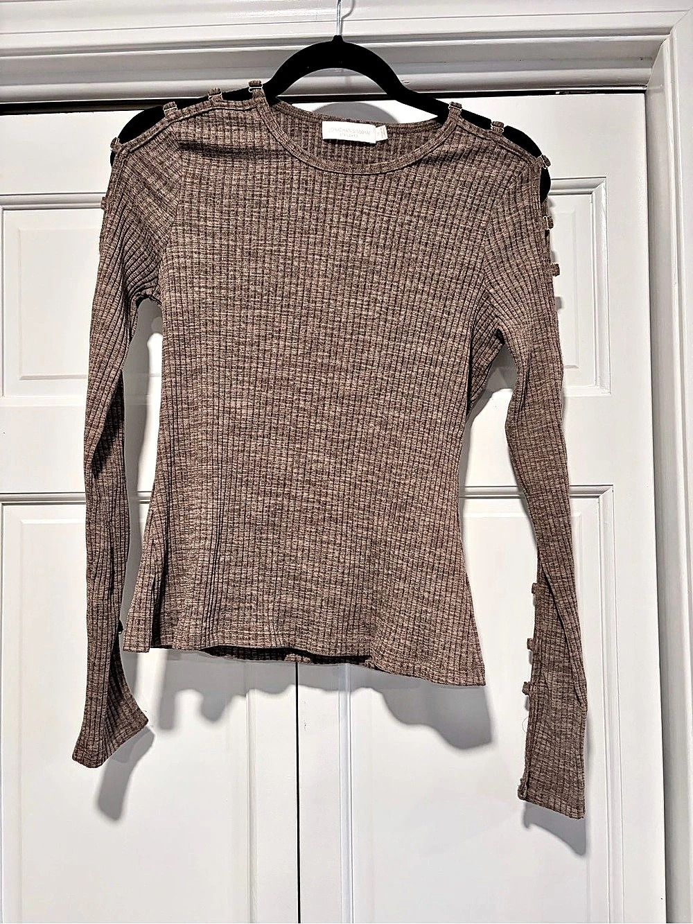 Jonathan Simkhai Long Sleeve Buckle Sleeve Top in Brown Size Medium Like New